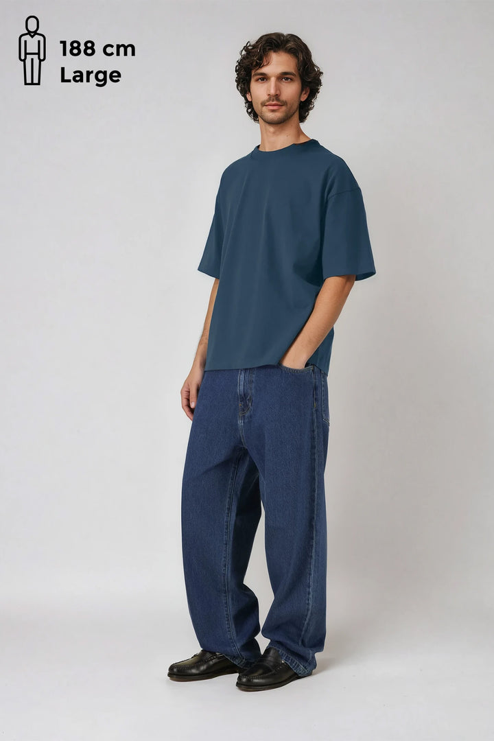 Heavy Weight Boxy Tee "Home" - Blue