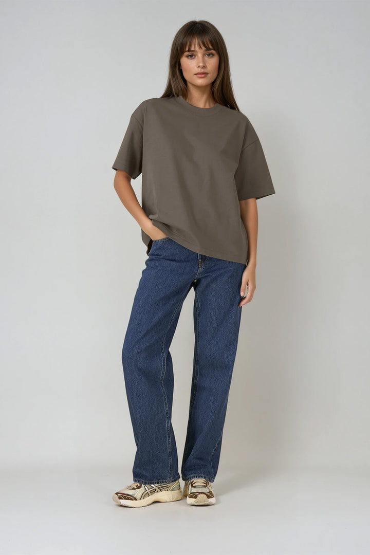 Heavy Weight Boxy Tee "Home" - Brown