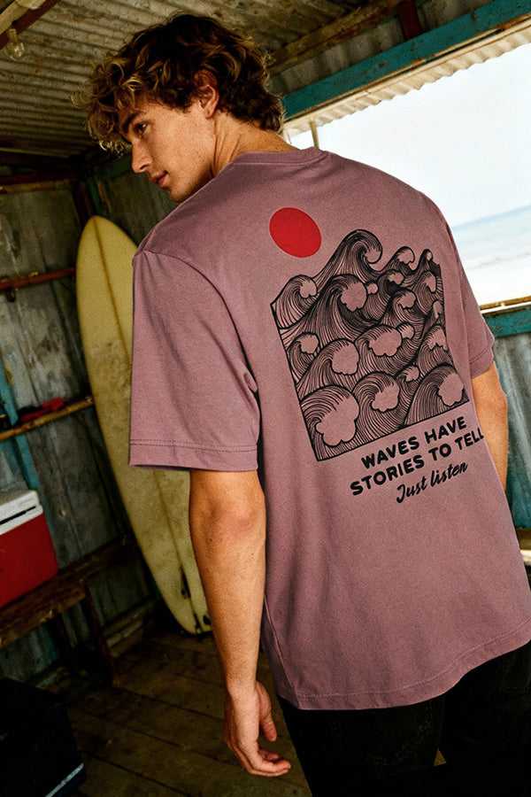 Heavy Weight Tee "Just Listen" - Smokey Mauve