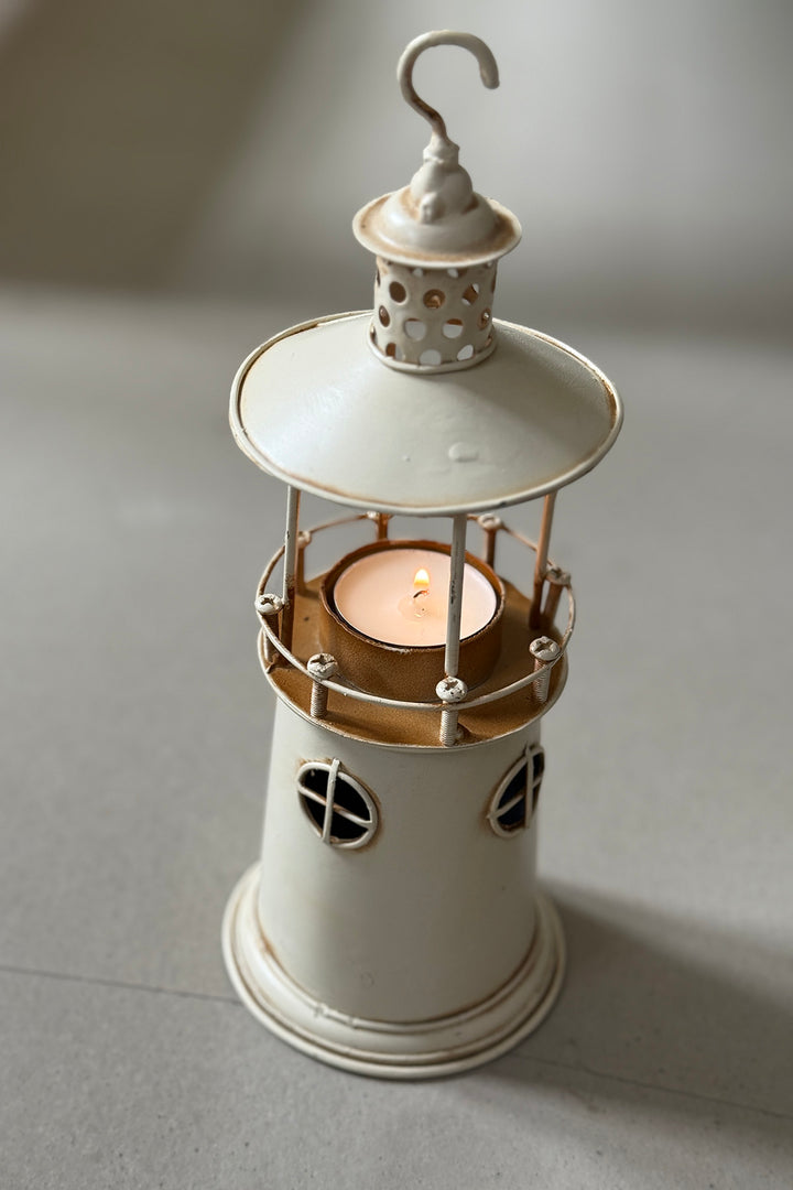 Leuchtturm-Kerzenständer aus Metall - 25 cm