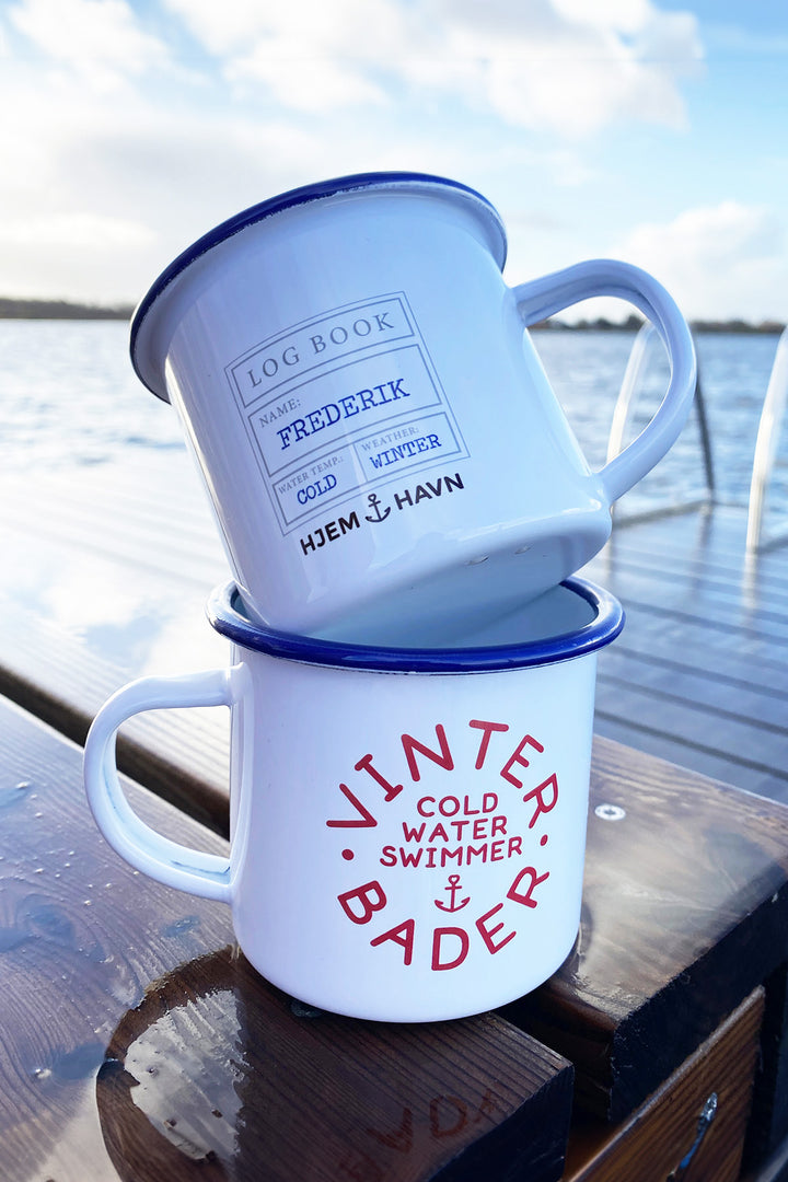Emaille-becher "Vinterbad" mit Wunschname