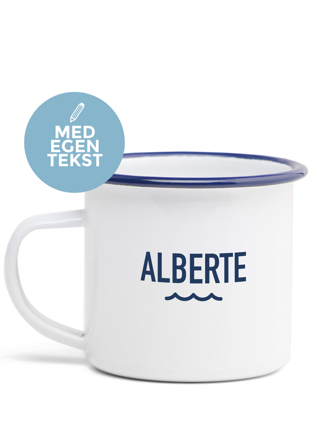 Emaille-Becher mit Wunschname (Blauem rand)